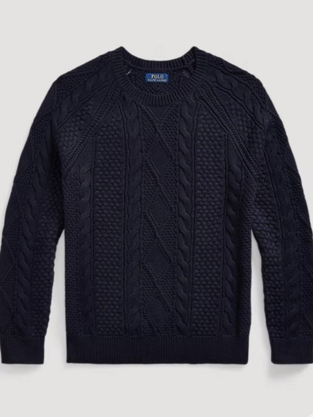 Polo Ralph Lauren Iconic Fisherman Cable Knit Crewneck Black Sweater Sz S